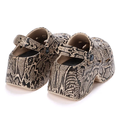 Leopard Thick Bottom Clogs for Women Closed Toe Chunky Platform Sandals Woman Summer 2023 Super High Wedge Heel Slippers Female