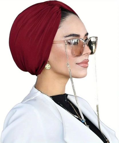 2024 New Knot Hijab Turban Hat Solid Color Pleated Head Wraps Elastic Head Scarf Casual Chemo Cap Beanies For Women