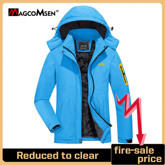 MAGCOMSEN Women's Winter Waterproof Ski Jackets Warm Fleeced Ladies Hiking Coats Snowboarding Jacket with Detachable Hood