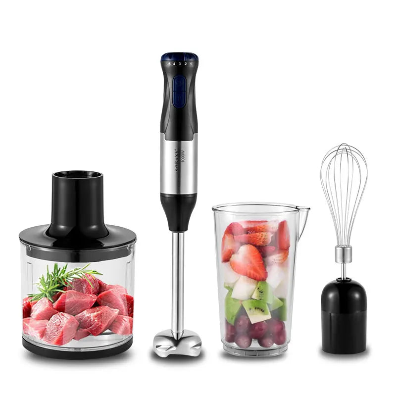 1000W 4-In-1 Handheld Blender Set,Immersion Blend,Including Multi-Function Stick,Whisk,Chopper And Beaker,For Food Processing