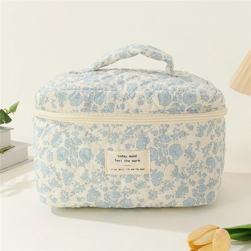 Ladies Quilted Cotton Storage Bag Aesthetic Printed Makeup Bag Women's Large Capacity Toiletry Organizer Cosmetic Pouch NEW