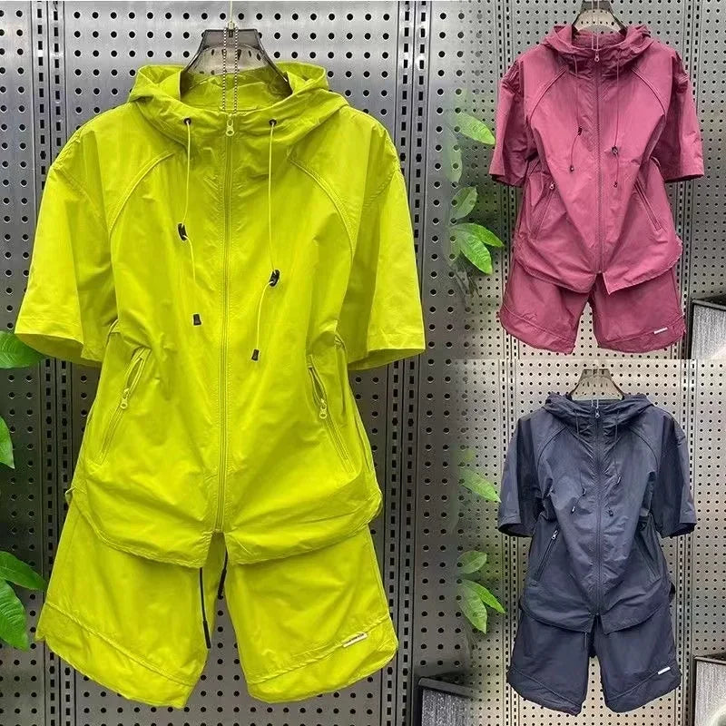 2024 Summer New Men's Casual Hooded Quick Drying Ice Silk Set Short Sleeve Shorts Couple Youth Korean Loose Two Piece Set