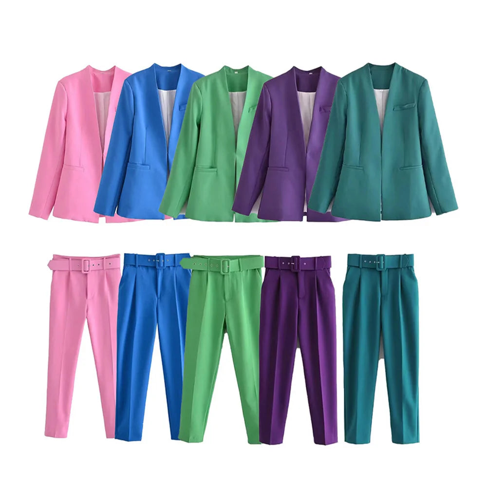 2024 Women's Fashion New Multi color V-neck Casual Suit&Pants Set