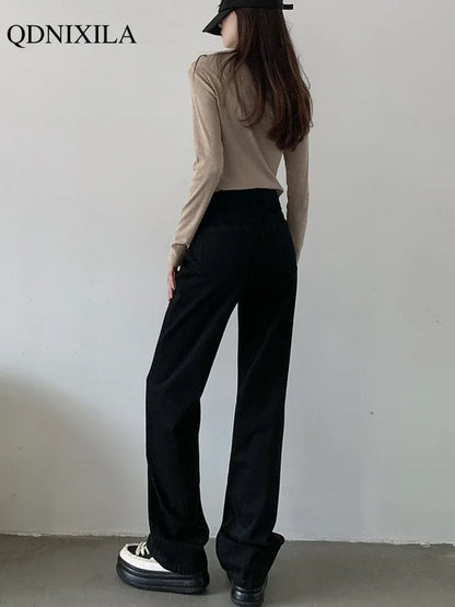 2024 Spring Autumn New Vintage High Waist Pants for Women Korean Fashion Streetwear Straight Jeans Casual Baggy Woman Trousers