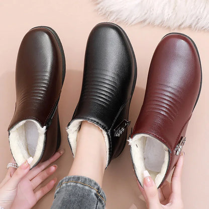 Ladies genuine leaather ankle boots winter plush womens shoes 2023 fashion vintage oxford flats female boats