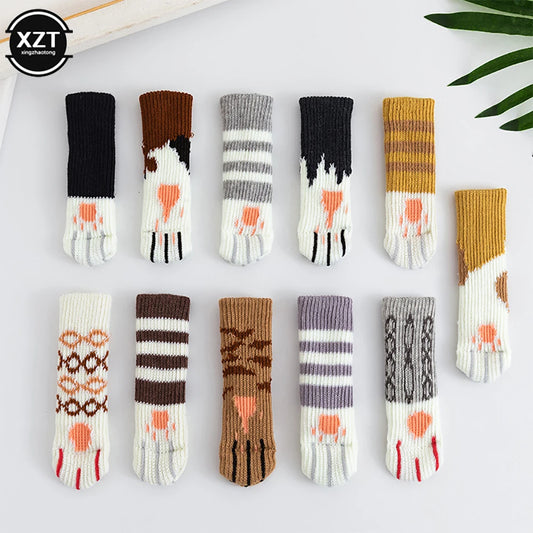 4Pcs/lot Table And Chair Foot Pad Foot Cover Protective Cover Cat Claw Knitted Socks Mute Wear-resistant Non-slip Mat Home Mat