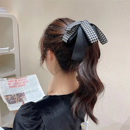 Ornament Cloth Resin Fashion Design Houndstooth Bow Banana Clip Women Hair Accessories Korean Style Hair Wear Vertical Clip