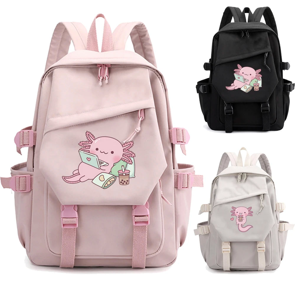 Cute Axolotl Backpack Women Men  Fashion Travel Backpacks Outdoor Sport School Bag For Girls