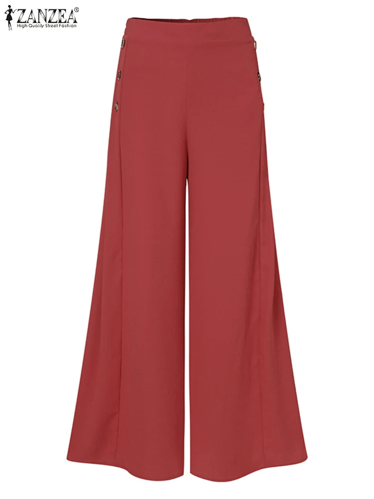 2023 Summer Casual Suit Pants ZANZEA Elegant OL Women Wide Leg Pant Capris Solid Trouser Oversized High Waist Pantalon Palazzo