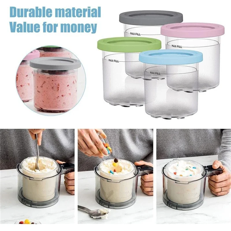 Ice Cream Pints Cup, Ice Cream Containers with Lids for Ninja Creami Pints NC301 NC300 NC299AMZ Series Ice Cream Maker