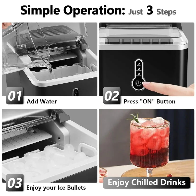 KUMIO Ice Makers Countertop, 9 Thick Bullet Ice Ready in 6-9 Mins, 26.5 Lbs in 24Hrs, Portable Ice Maker with Scoop