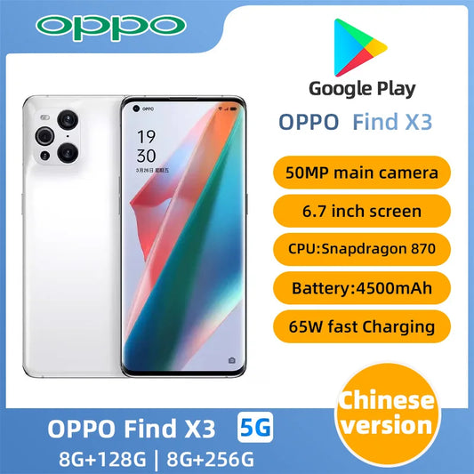 Oppo Find X3 5g Smart Phone 6.7" 120HZ AMOLED NFC Snapdragon 870 50MP 65W SuperVOOC 8GB Ram 256GB Rom Original used phone