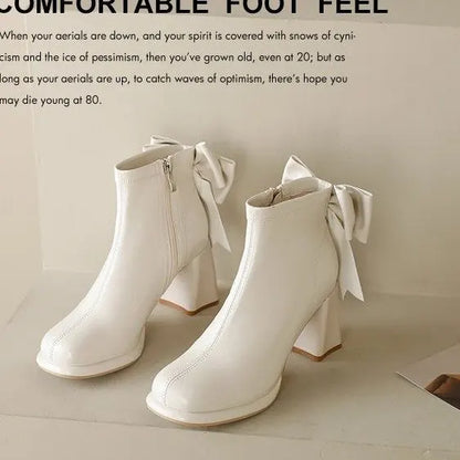 Platform High Heels Ankle Boots for Women Back Bowtie Thin Short Sock Botas Autumn Winter Ladies Casual Punk Party Shoes