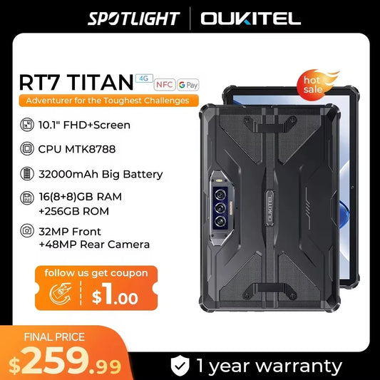 Oukitel RT7 TITAN 4G Rugged Tablet 10.1" FHD+ 32000mAh 8GB+256GB Android 13 Tablet 32MP+48MP Tablets PC