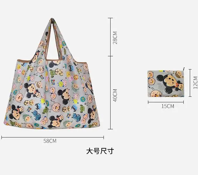 Disney Stitch Tote Bags for Women Mickey Mouse Winnie The Pooh Anime Large Capacity Shopping Bags Folding Storage Bag Handbags