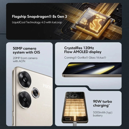 Global Version POCO F6 5G NFC Snapdragon®8s Gen 3 120Hz 90W Turbo Charging 5000mAh Battary Smartphone