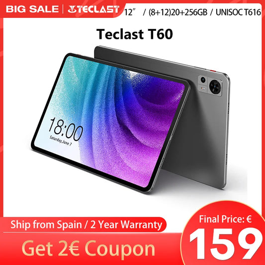 Extra large screen, TECLAST tablet T60, 12 ''2K FHD 2000x1200, Android 13, (8GB + 8GB)16GB RAM, ROM 256GB, 8000mAh, quick Charge UNISOC T616 8 core 4G VoLTE Wifi 13MP + 5MP