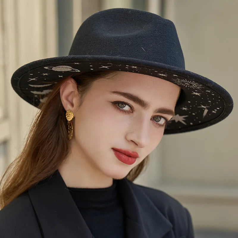 Women's Vintage Fedora Hat with Wide Brim for Autumn and Winter