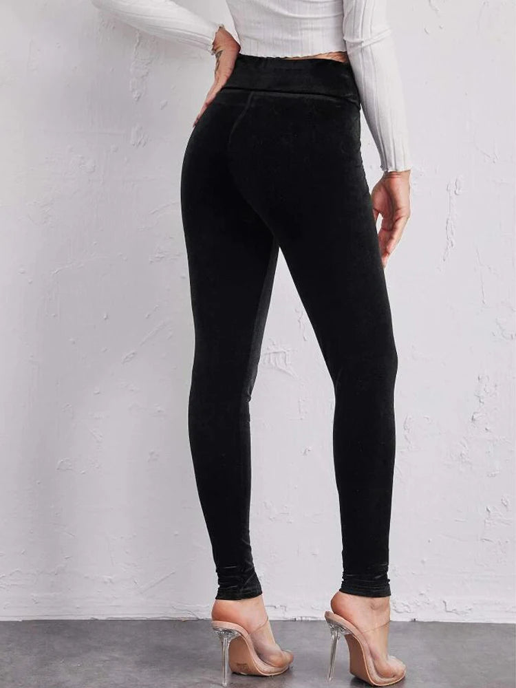 OUMENGKA Spring Elastic Waistband Velvet Skinny Women's Pencil Pants  Stretch Slim Trousers Female Pencil Leggings S-4XL