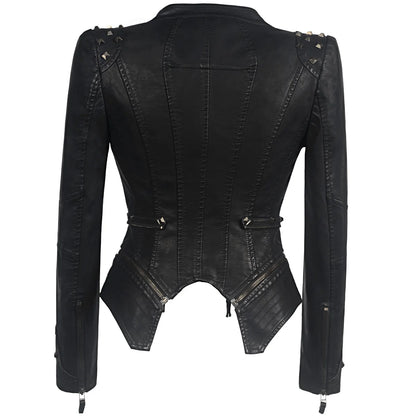 PU Leather Rivet Jacket for Women, Streetwear, Chic, Slim, Short, Locomotive Coat, Female Outerwear, Steampunk