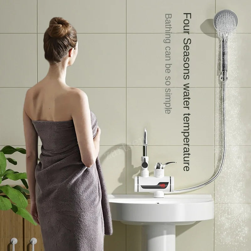 Instant Electric Water Heater LED Light Eu Plug Kitchen and Bathroom Instant Use with Shower Electric Faucet