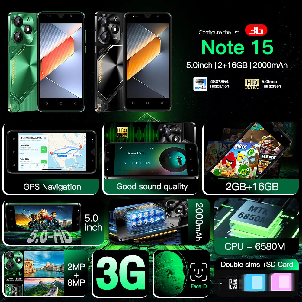 FUFFI-Note 15,Smartphone Android,5.0 inch,2+16GB,2+8MP Camera,Mobile phones,Google Play Store,3G Network,Dual SIM,Cell phone