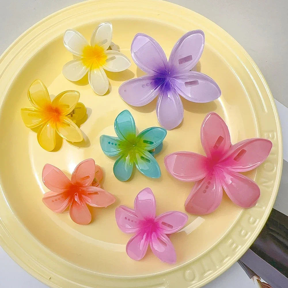 2024 Korean Gradient Flower Acrylic Hair Clip for Women Girls Sweet Hairpins Summer Beach Hawaiian Headwear Hair Accessories