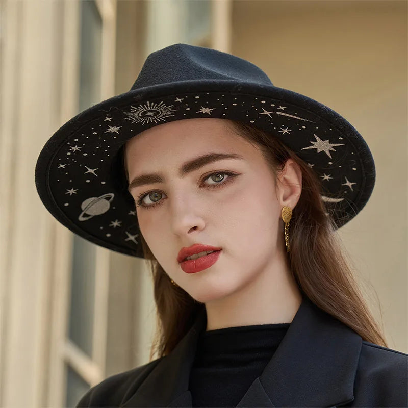 Women's Vintage Fedora Hat with Wide Brim for Autumn and Winter