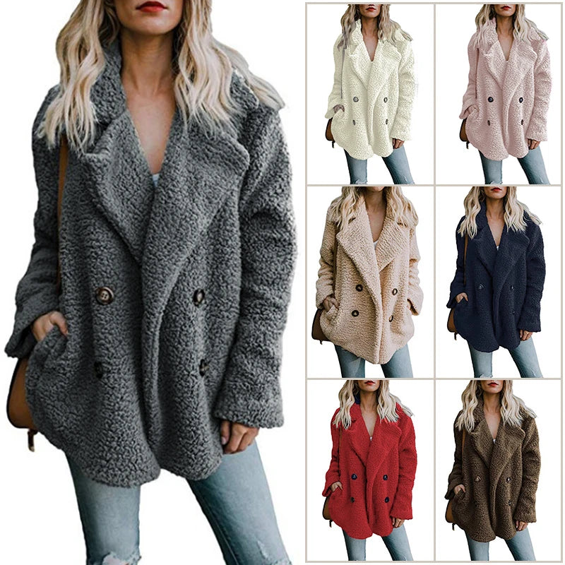 Jocoo Jolee Women Faux Fur Coat Warm Autumn Winter Teddy Female Casual Coat Oversized Soft Fluffy Fleece Jackets Overcoat