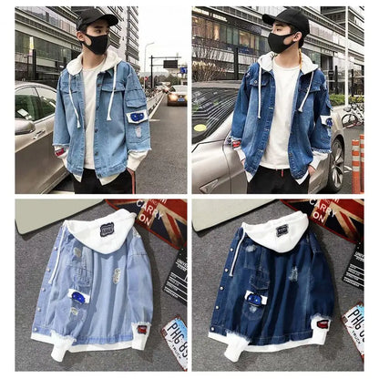 Men Coat Stylish Super Soft Denim Jacket Relaxed Fit Single Breasted Outerwear Coat for Riding