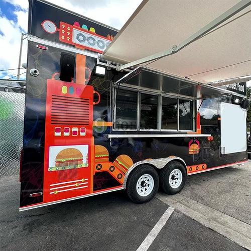 United State Food Truck with Full Kitchen Concession Bbq Food Trailer with Porch Fully Equipped Custom Food Truck