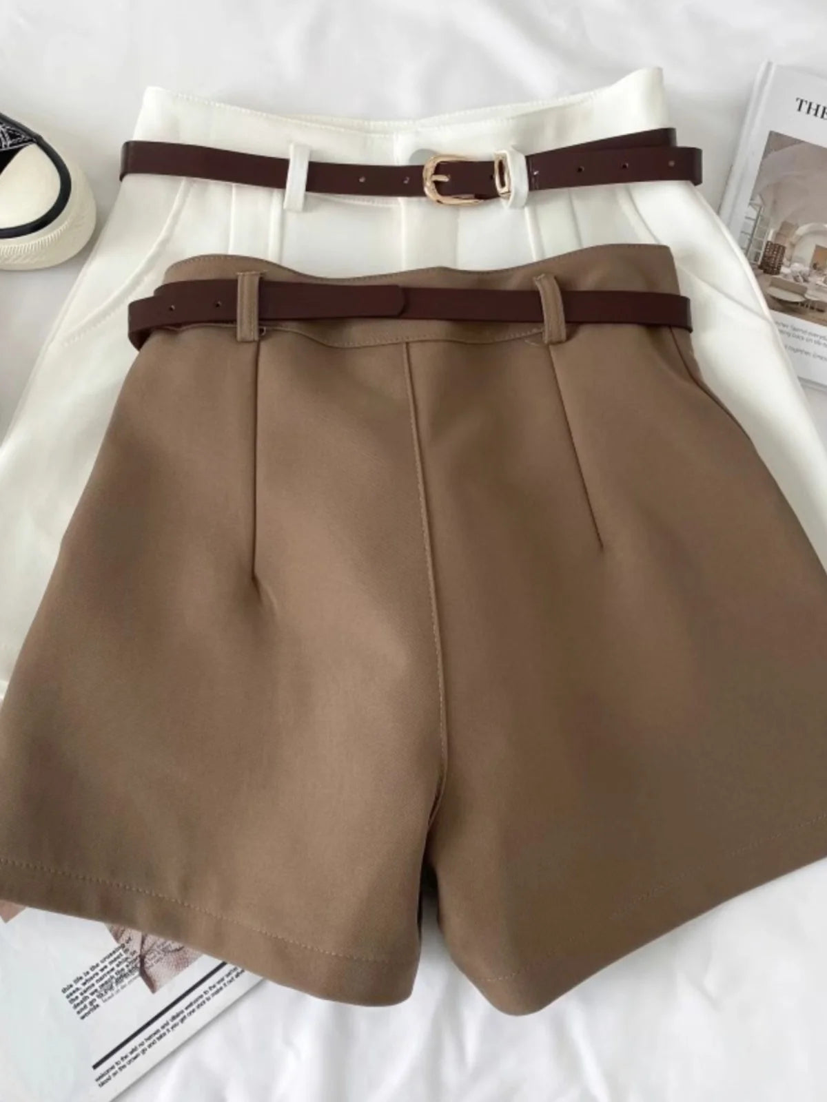 Versitile Fashion Solid High Waist Slimming Suit Shorts Wide Leg Pants Casual Pants with Belt Women 2024 Summer New