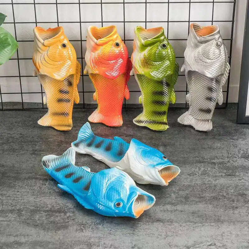 Family Funny Fish Shoes Women Slippers Large Size 32-47 High Quality PVC Girls Summer Shoes Beach Slippers Woman Slides