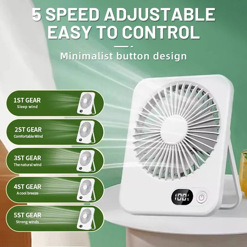 Desk Fan Small USB Portable Table Fan Rechargeable Cooling Fan 5 Speeds Powerful Wind Offices home fan