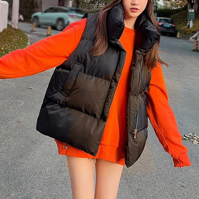 2024 Autumn Winter Vest Women Cotton Thick Warm Vest  Loose Jacket Casual Outerwear Short Waistcoat Windproof Vest Coats