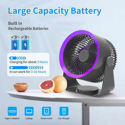 Air Circulator Desk Fan, Rechargeable Fan 3 Speed 90° Adjustable, Strong Airflow Fan, 8 Inch, Quiet Fan for Bedroom/Office/Camp