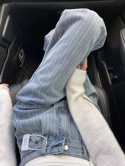 Blue Stripe Jeans Women Baggy stylish High Waist Spring Fall Casual Street All-match Chic Design Ulzzang Female Mopping Trousers