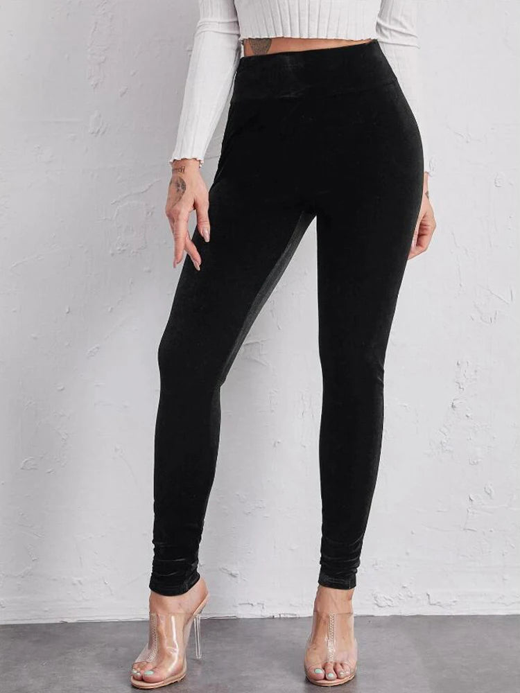 OUMENGKA Spring Elastic Waistband Velvet Skinny Women's Pencil Pants  Stretch Slim Trousers Female Pencil Leggings S-4XL