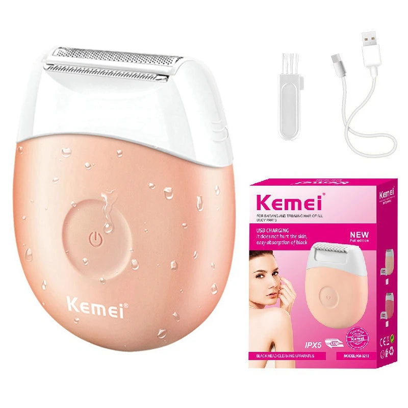 Kemei Electric Shaver for Women Body Electric Razor for Womens Bikini Legs Underarm Public Hairs Rechargeable Trimmer Wet Dry