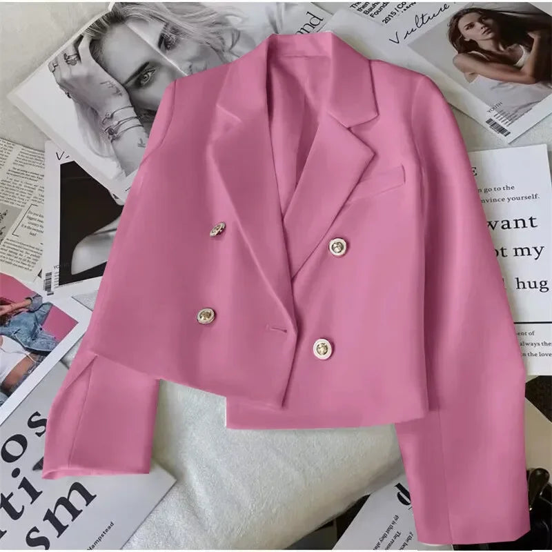 Fashion Short Women Blazers Elegant Female Suits Jacket Tops Casual   Solid Long Sleeve Office Lady Blazer Coat Spring Autumn