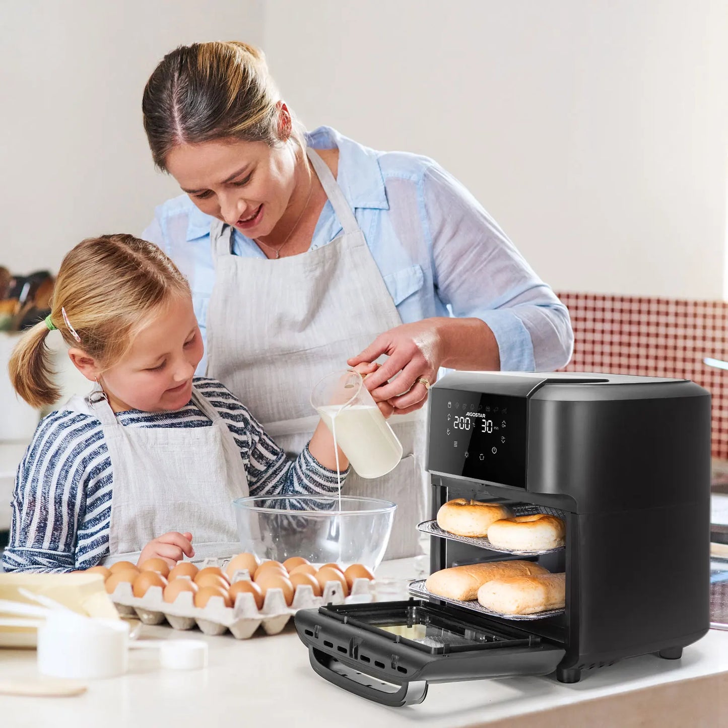 12L Large Capacity Air Fryer, Multi-function Air Oven, Includes 7 Accessories, Dishwasher Safe, LED Touch Screen, 8 Default Modes, Rotating System, BPA Free, 1500W