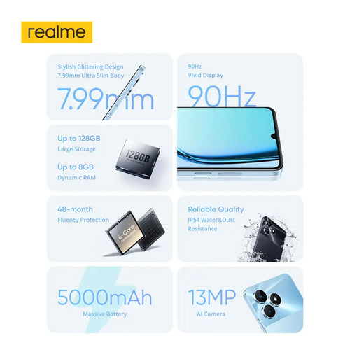 realme Note 50 Smartphone 6.74''90Hz Display 5000mAh Battery 13MP AI Camera Powerful Octa-core Processor 3-Card Slot 64GB/128GB