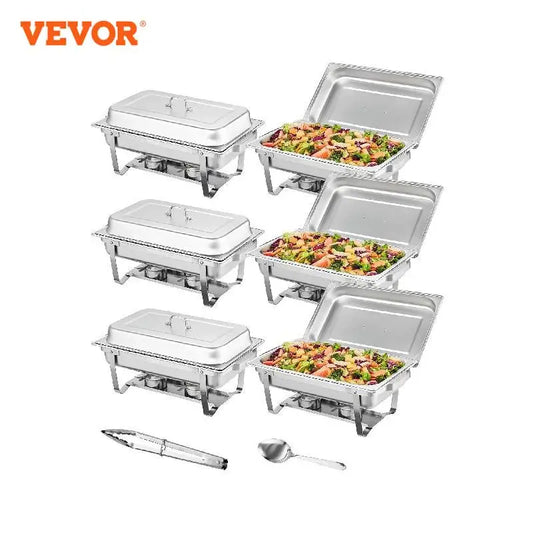 VEVOR 8QT Rectangle Chafing Dish 2/4/6 Packs w/ Full Size Pans Buffet Catering Warmer Server Folding Stand Fuel Holder Tray