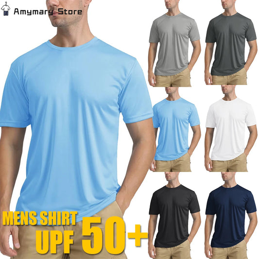 UPF50+ Men's Short-sleeved Sun Protection Clothing Solid Color Casual Round Neck Thin Breathable Quick-drying Fishing UV T-shirt