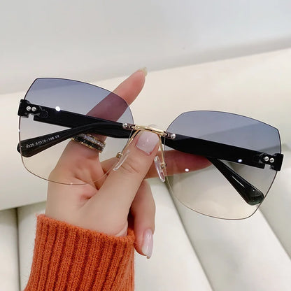 Spring New Frameless Trimmed Fashionable Sunshade Gradient sunglasses woman 2024