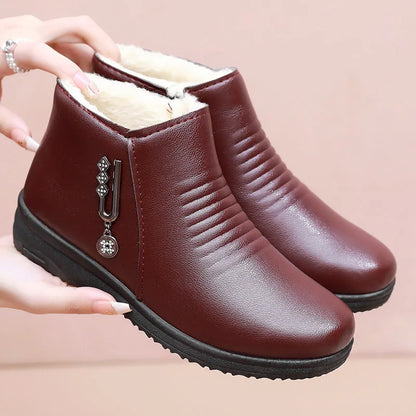 Ladies genuine leaather ankle boots winter plush womens shoes 2023 fashion vintage oxford flats female boats