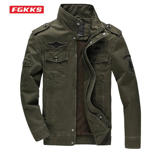 FGKKS 2023 Military Loose Men's Jacket New Autumn Casual Cotton Workwear Jacket High-Quality Design Bomber Jackets Male