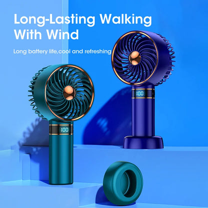 5000mAh Air Conditioner Fan Handheld Mini Fan USB Hand Hold Small Pocket Fan with Data Disply Table Stand Home Portable Fan