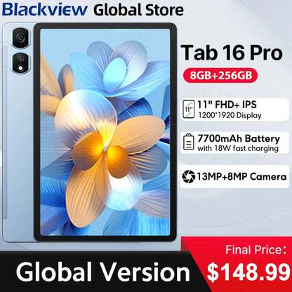 2024 Blackview Tab 16 Pro Tablet 11'' FHD+ Display 8GB+256GB 13MP 8MP Widevine L1 7700 mAh Battery Android 14 Tablet PC