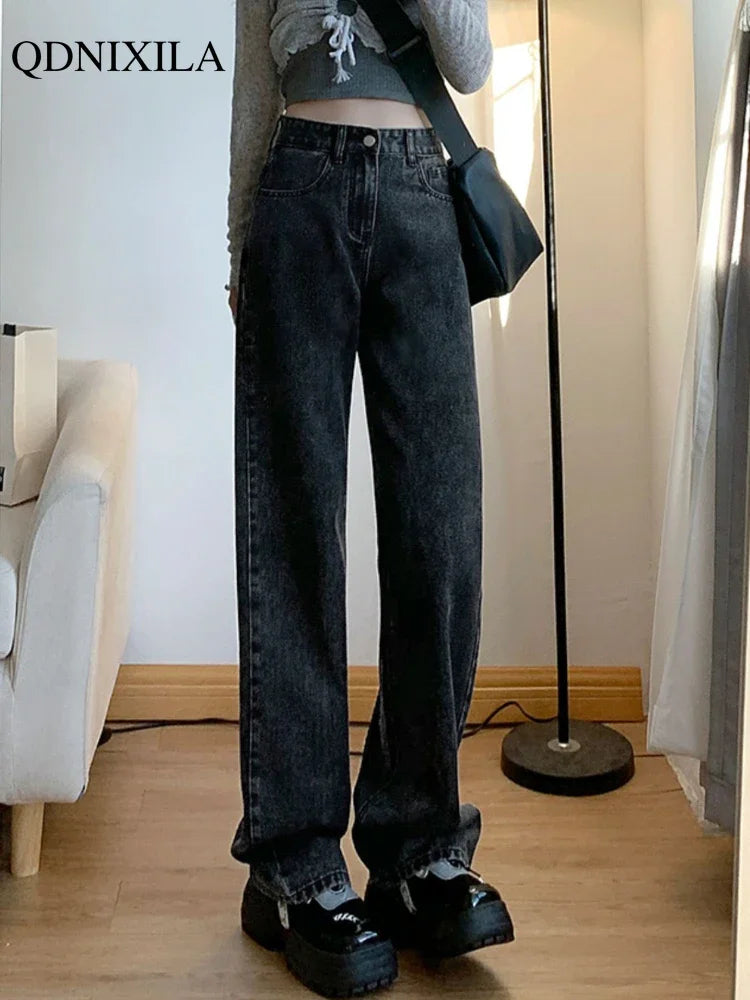 2024 Spring Autumn New Vintage High Waist Pants for Women Korean Fashion Streetwear Straight Jeans Casual Baggy Woman Trousers